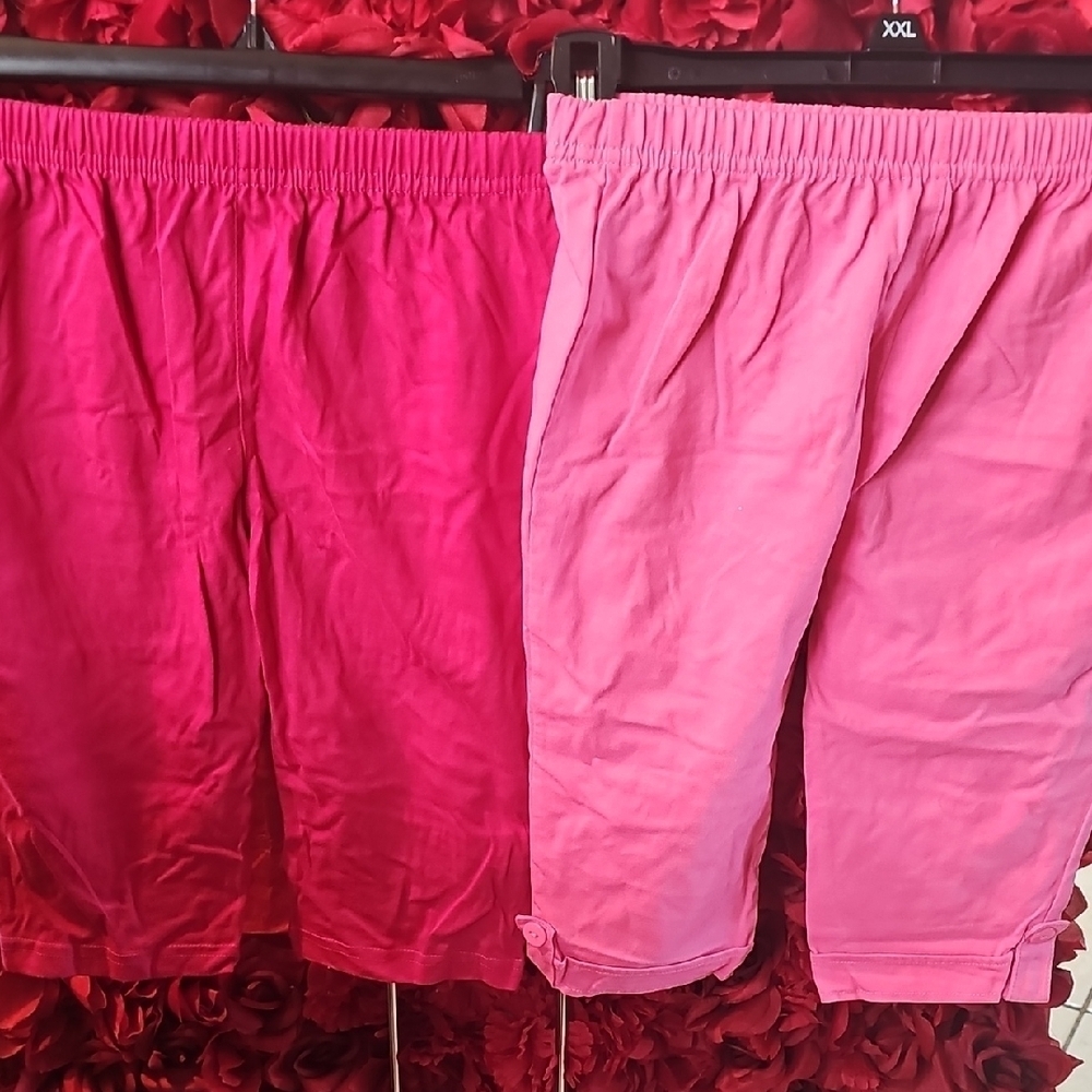 Girls (2 Pairs)Vibrant Pink and Fuchsia Capri Pants Size 8